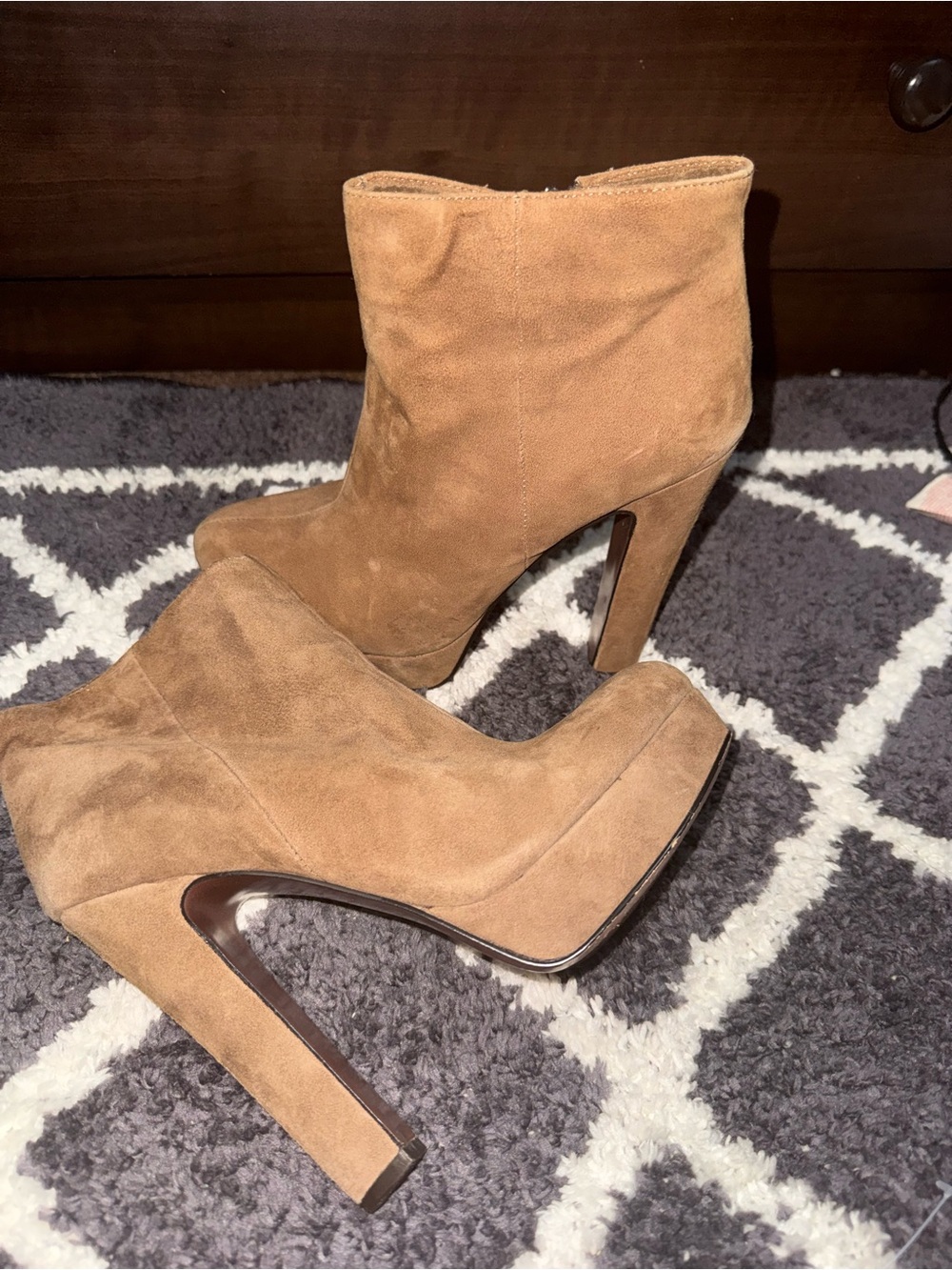 BCBGeneration Tan Suede Platform Ankle Booties